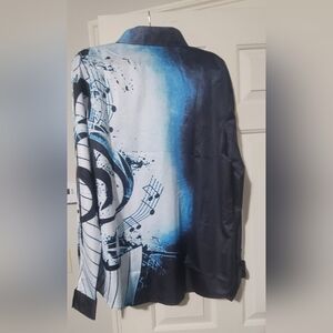 Men's Blue Gradient Button-Down Shirt with Musical Graphic